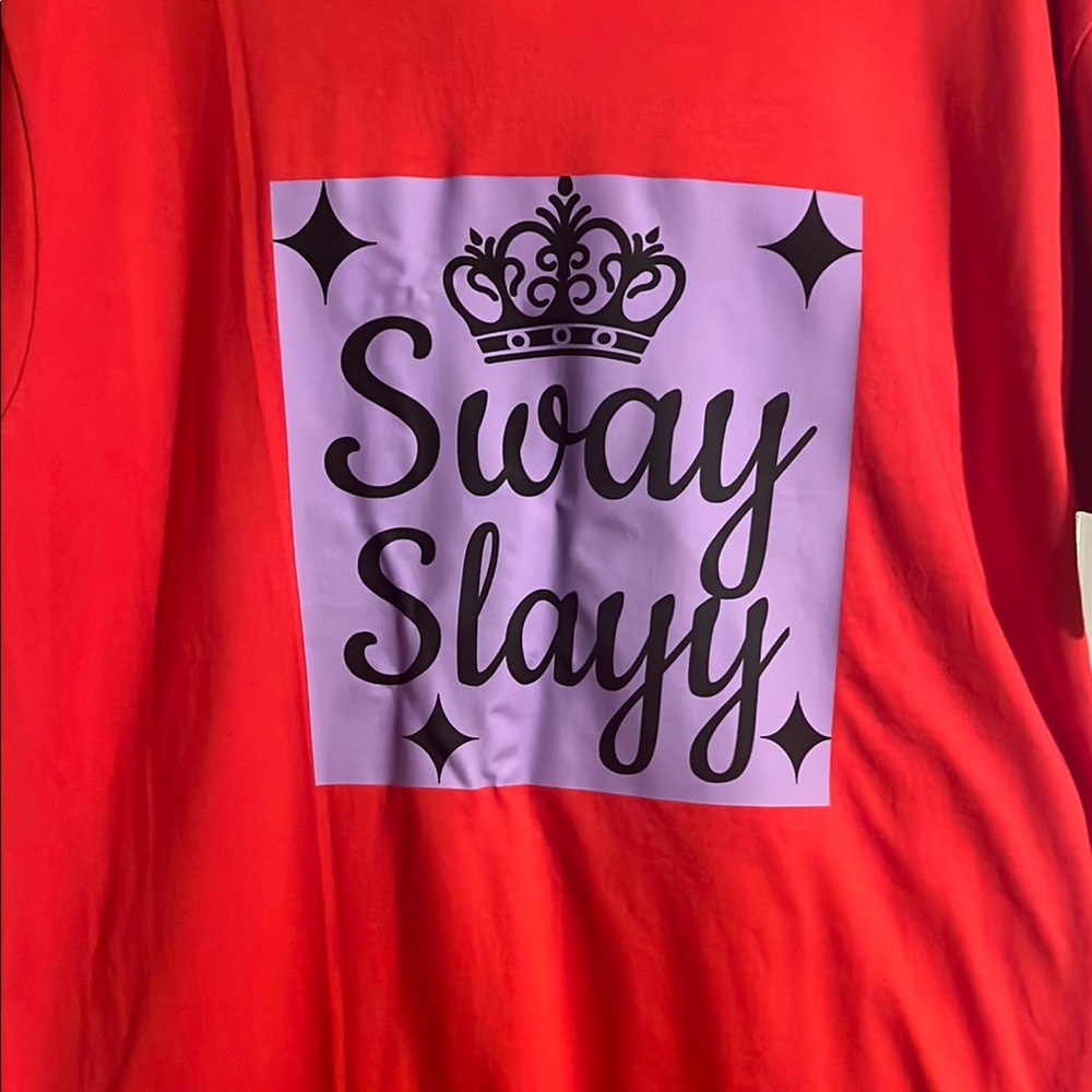 Red Graphic Tee with Purple Sway Slayy Design